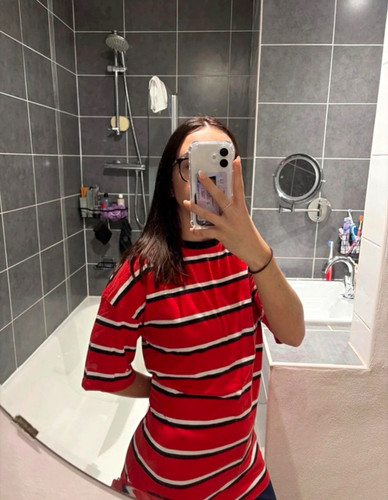 Red white black striped - striped, jersey