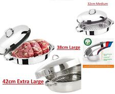 VINOD All Stainless Steel Oval Roasting Pan Dish with Lid & Grill 32/38/42 cm