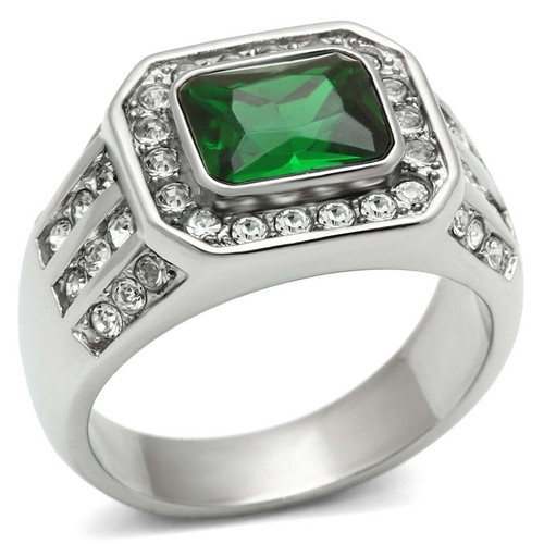 Mens emerald green ring silver - emerald,