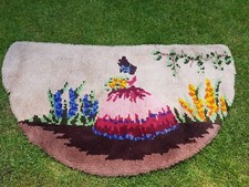 Vintage Readicut  1940s Wool Rug  Latch Crinoline Lady in Cottage Garden 