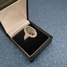 AA Canadian Ammolite & Zircon Halo ring in Platinum over Sterling silver S (9.5)