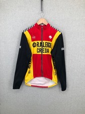 Descente Raleigh Cycling Top L Red Yellow Black Mens Full Zip Long Sleeve