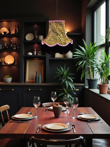 Leopard print table - , lampshades