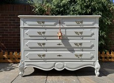 Delightful Antique French Louis XVI Style Painted Marble Top Chest of Drawers