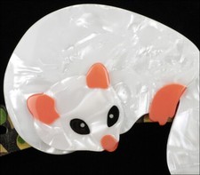 LEA STEIN LEMUR BROOCH PIN WHITE GREEN FLORAL PARIS FRANCE