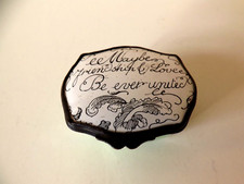 18th century Bilston Enamel Patch Pot "Maybe Friendship & Love Be Ever United"