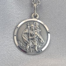 925 Silver St Christopher Pendant & Chain Antique Finish