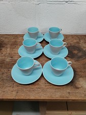 6x Poole Pottery Twintone Sky Blue And Dove Grey Tea Cups And Saucers B2