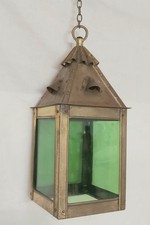 Antique Brass & Green Glass