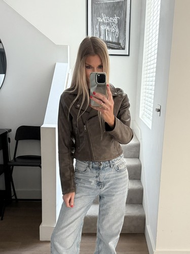 Brown faux leather biker - faux,