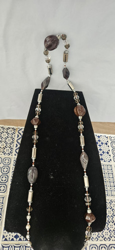 Brown grey glass beaded - brown,