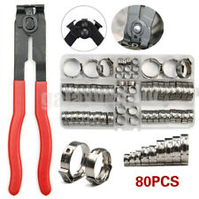 80Pcs Single Ear Hose Clamps Plier Assorted Stainless Steel O Fuel Pipe Clip Set