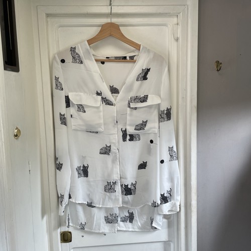 Zara women white cat print - zara,