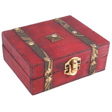 Vintage Wooden Treasure Chest Storage Box Lock Organizer Case Foldable 2394
