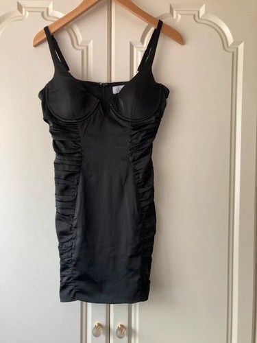 Polly black satin - black, ruched