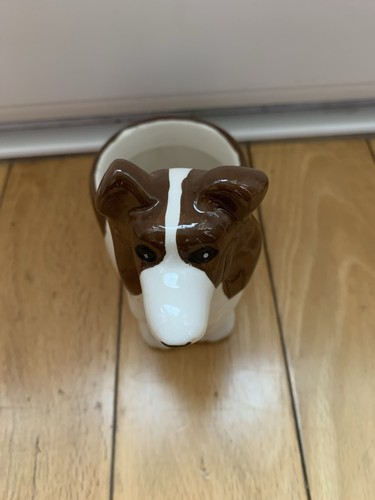 Brown white ceramic dog design - brown/white,
