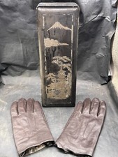 VINTAGE / ANTIQUE WOODEN CHINESE BOX TATTY OLD GLOVE BOX WITH GLOVES