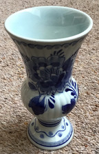 Royal Delft De Porceleyne Small Vase Hand Painted Blue Floral Decor 12cm
