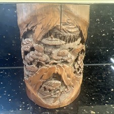 Antique Chinese Carved Bamboo Brush Pot Bitong – Landscape Scene – c1920/1940