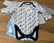 Next Baby Boy 3 Pack Long Sleeve Bodysuits Vests Cars Stripes 0-3 Months