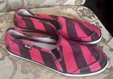UNISEX MENS WOMENS KEDS RED & BLACK CANVAS FLAT PLIMSOLE PUMPS TRAINERS UK 7.5
