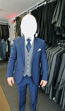 Blue Mens Suits Bestman Notch Lapel Groom Wedding Tuxedo Workwear BusinessFormal