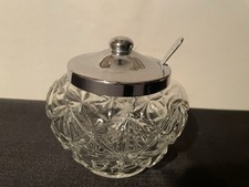 Vintage Glass Preserve Pot . Metal Lid & Spreader