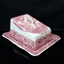 Vintage Masons Cheese Dome and Dish Vista Pattern in Red and White Ironstone