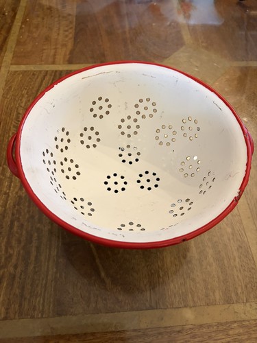 Vintage white red enamel - vintage,