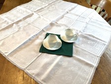 Unique (see details) Vintage Retro White Damask Tablecloth 103x103cms