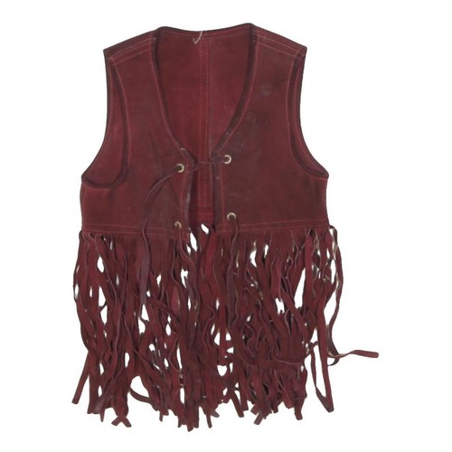Womens red leather fringe vest - red,