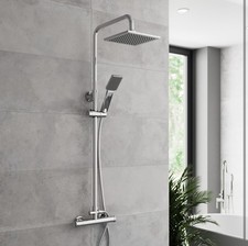 Thermostatic Shower Mixer Set with Rainfall Head Valve Adjustable Riser Rail