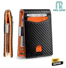 TEEHON Men Leather Wallets Slim RFID Blocking Carbon Fiber 10 Credit Card Holder