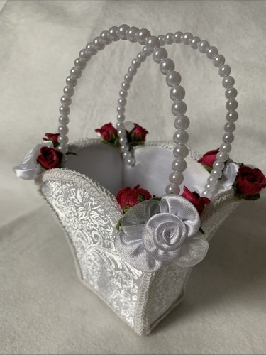 Flower girl basket white satin - basket,