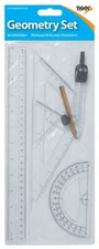 5 Piece Large School Geometry Set With Compass Ruler Pencil Protractor Squares