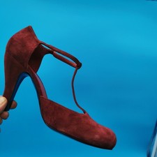Jones Bootmaker Castleford Suede T-Bar Heels Shoes Burgundy UK 8 EU 41 Boxed