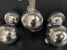 Christmas Tree Glass Silver Large Baubles X 5
