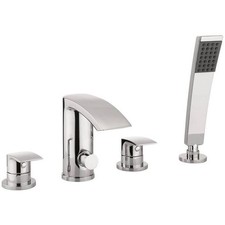 Crosswater Flow 4 Hole Chrome Bath Mixer Tap with Shower Handset - Flat Handles 