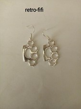 SMALL KNUCKLE DUSTER SILVER TONE EARRINGS.4.5CM INCLUDING HOOK. HANDMADE. NWOT 