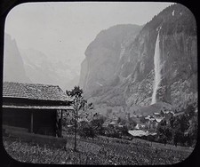 Glass Magic Lantern Slide THE STAUBACH WATERFALL C1890 PHOTO SWITZERLAND
