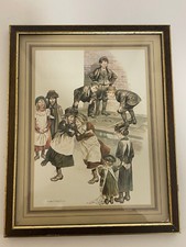 Beautiful Vintage Wooden Framed print by Ronald Embleton “Kids play” Cottagecore