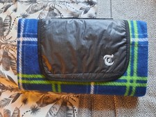 Picnic Blanket Tartan Pattern Blue And Green Rug Waterproof Backing