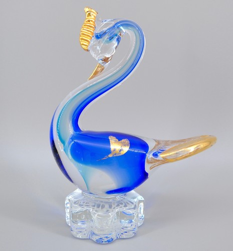 Art glass swan figurine blue - glass,