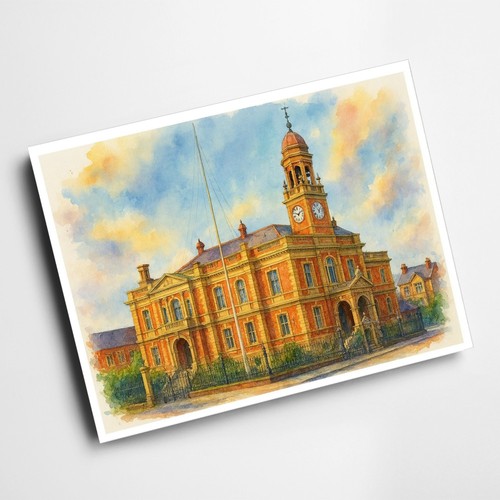 Print llanelly town hall - town,