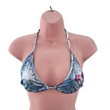 Urban Outfitters Rose Print Tie-Back Triangle Bikini Top, Size M, Blue