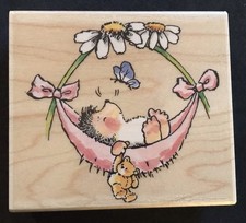 Hedgehog Baby Hammock Penny Black Margaret Sherry wood mounted rubber stamp