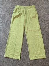 Soon Wide Leg Linen Blend Trousers High Rise Relaxed Lime UK 14