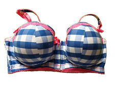 Ltd Collection M&S Blue Mix Check Boost Padded Front Fastening Balcony Bra 34C