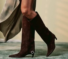 Real Suede Knee High Brown Boots Size 6