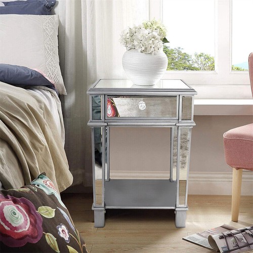 Elegant mirrored glass bedside - glass,